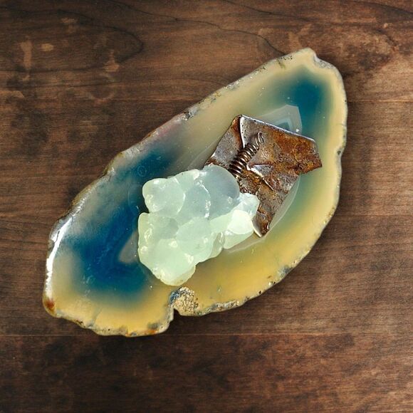 Vintage Blue Agate & Smithsonite Sterling Silver Brooch Artisan Gemstone Pin - Picture 2 of 4